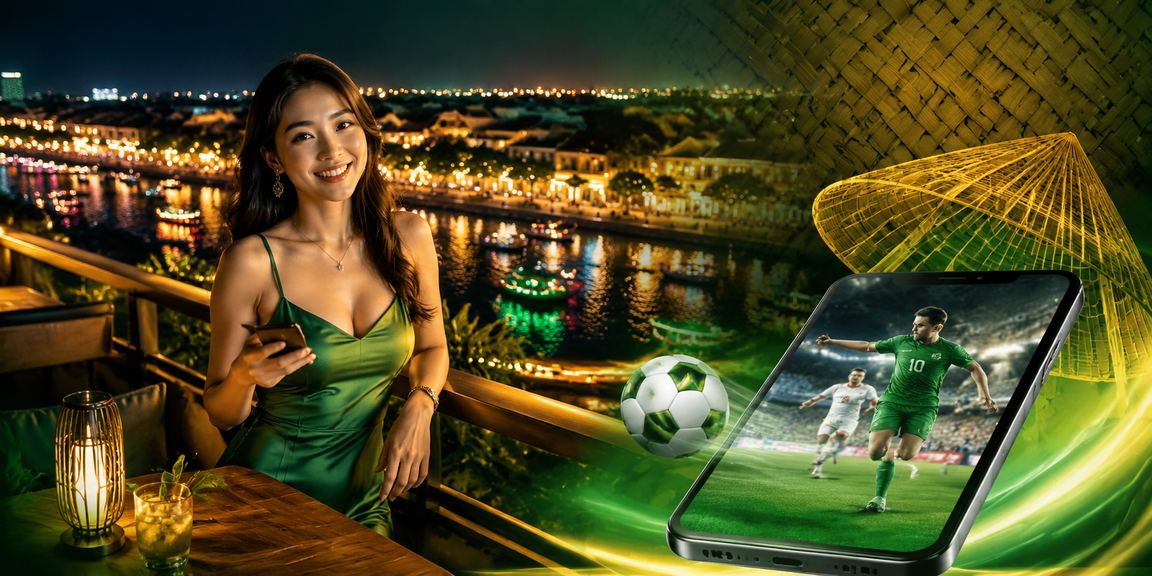 Người phụ nữ đội nón lá tại vùng đồng bằng Mekong theo dõi cá cược thể thao trực tuyến