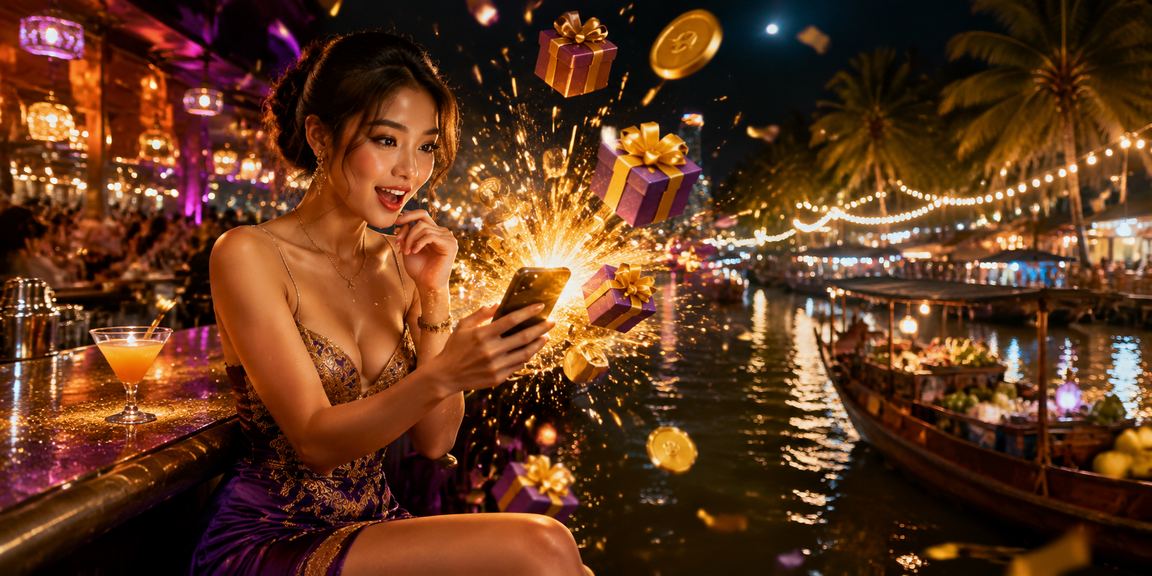 Cảnh người chơi slot game và theo dõi thể thao tại bãi sông Mekong