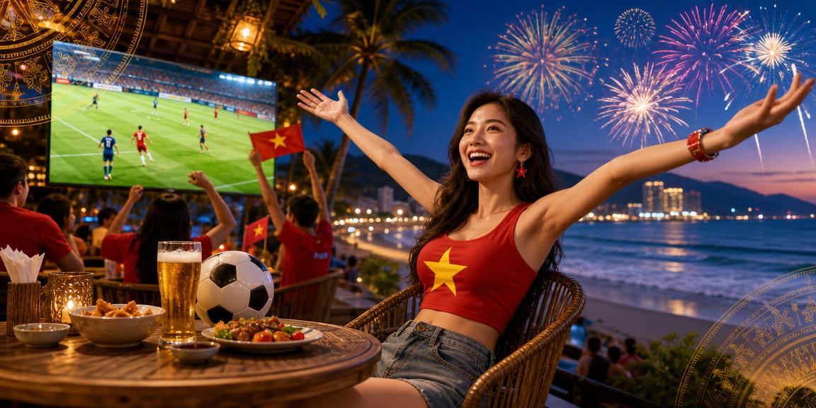 Người dùng Nha Trang dùng ứng dụng casino và xem thể thao tại quán cà phê ven biển